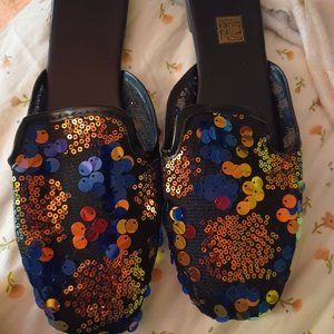 Sequined beaded mules slip on flats shoes